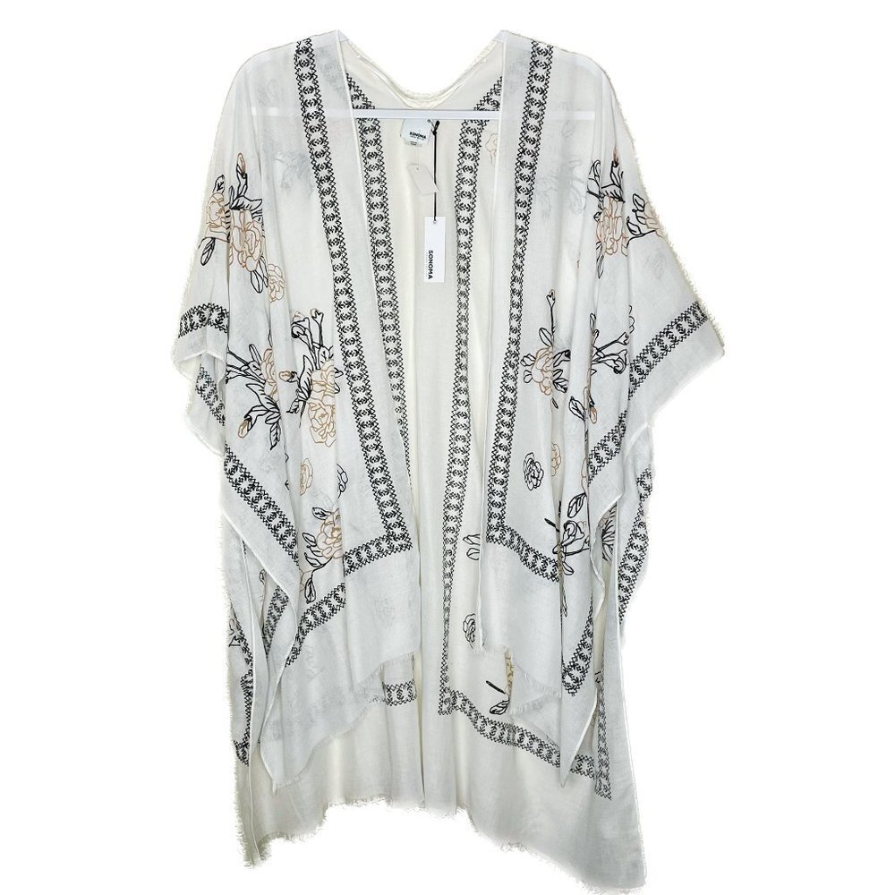 NWT Sonoma Floral White Poncho One Size - Picture 1 of 3